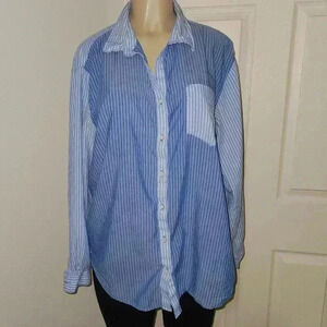 Beach lunch lounge Striped Blue and White Long Sleeve Button Down size XL